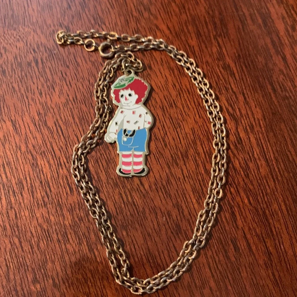 Vintage Raggedy Andy Necklace Original Chain Enamel SMS Pendant Charm 1960s 60s